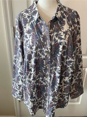 Talbots Button-Down Shirt with Blue and Purple Paisley Print